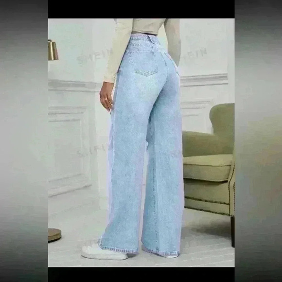 SHEIN EZwear Ladies’ Solid Color Ripped Denim Pants, Size Large - Picture 4 of 7